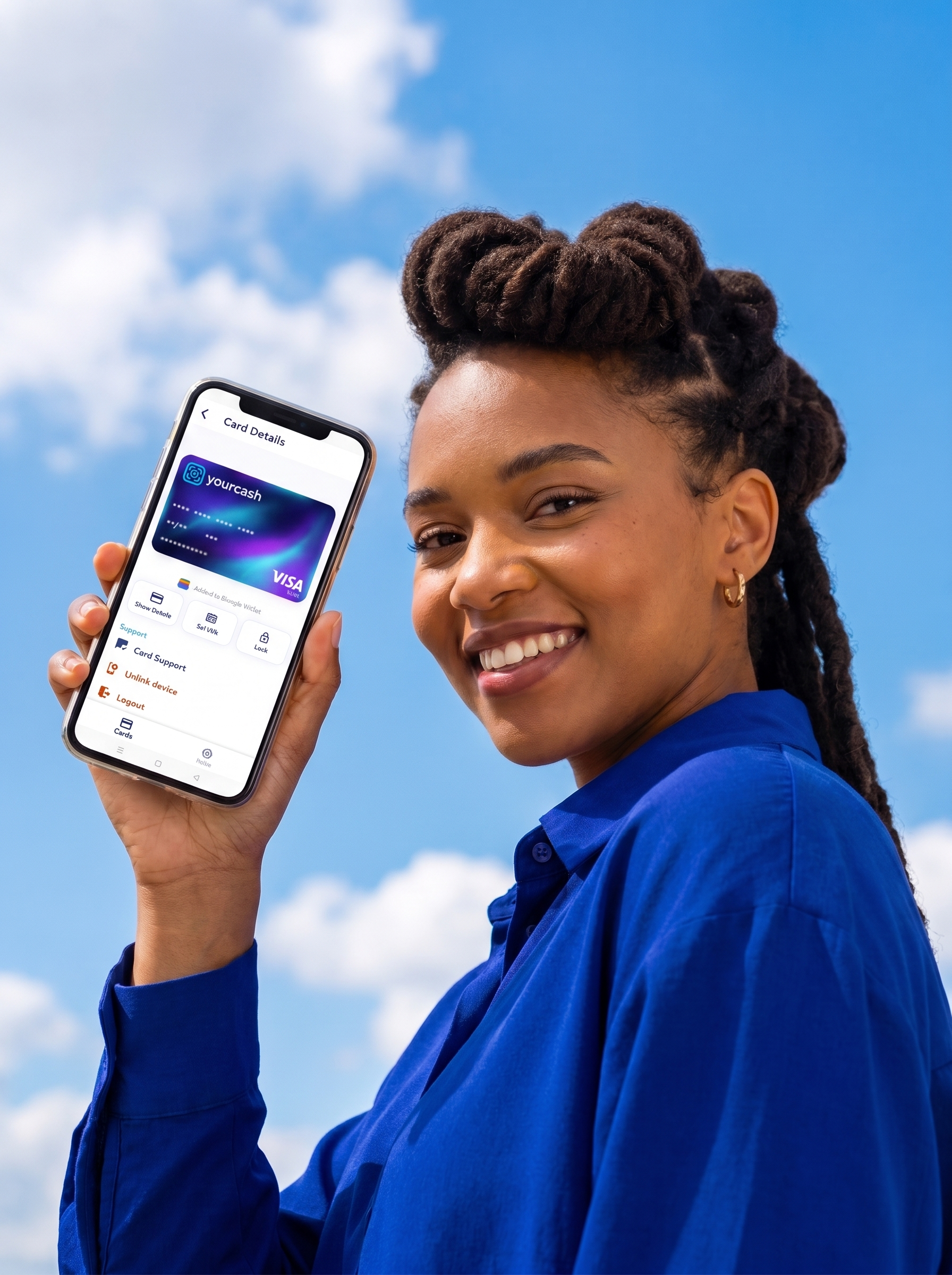 Woman holding a phone with the Yoursafe app