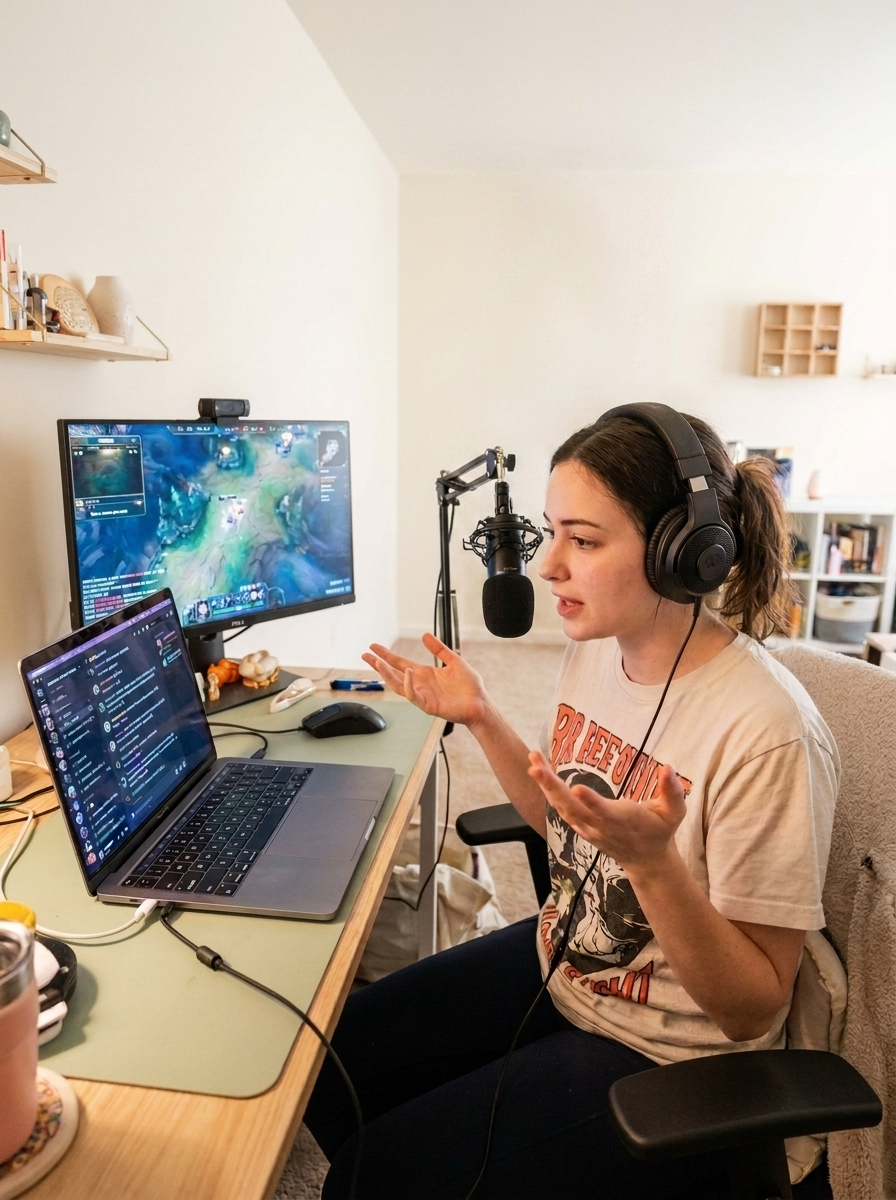 Creator streaming at her desk